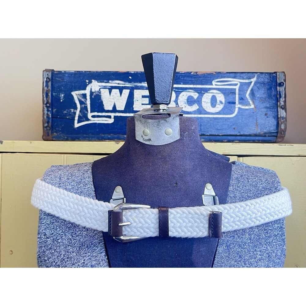 Vintage 1980’s Nautical White Rope Brown Women’s Leather Belt Retro Preppy Chic